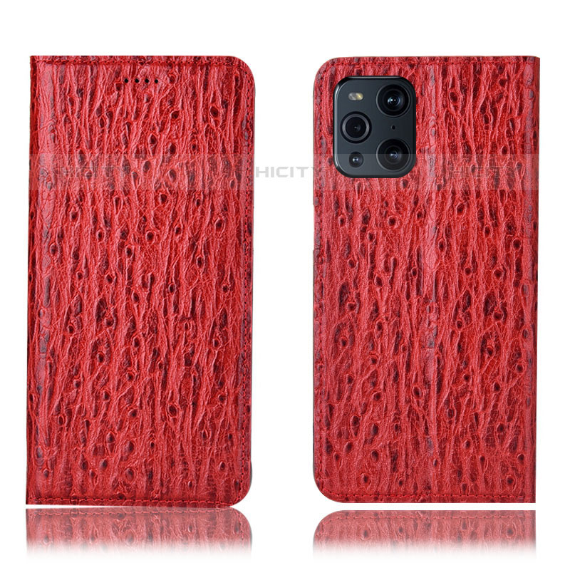 Custodia Portafoglio In Pelle Cover con Supporto H18P per Oppo Find X3 Pro 5G Rosso