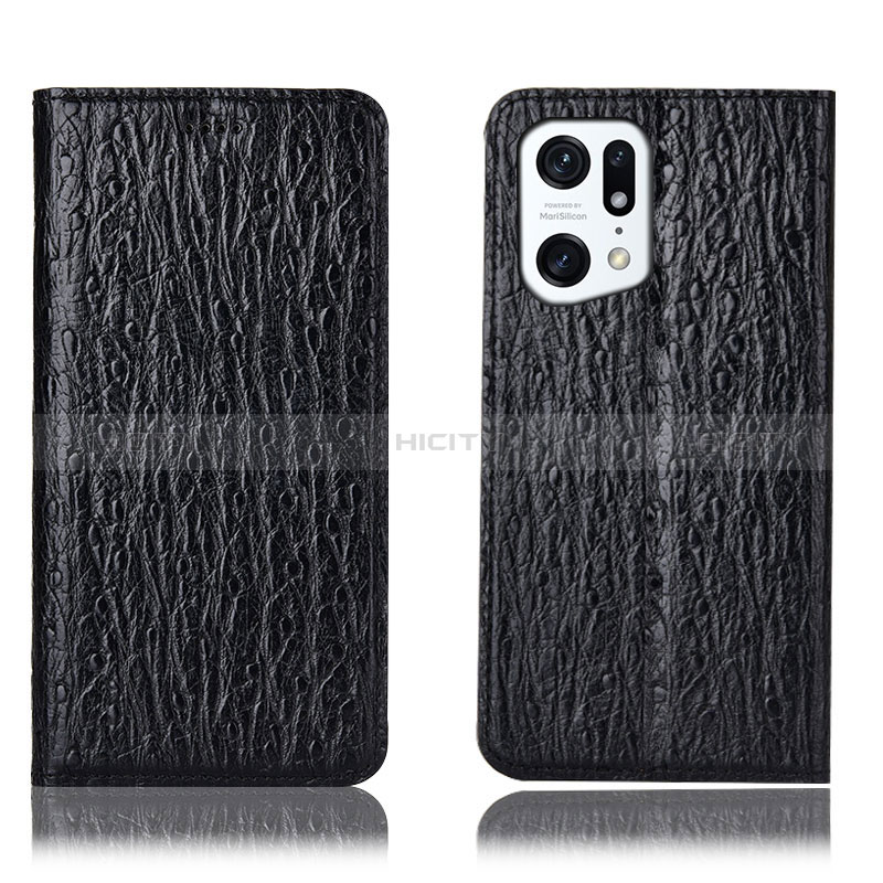 Custodia Portafoglio In Pelle Cover con Supporto H18P per Oppo Find X5 5G Nero