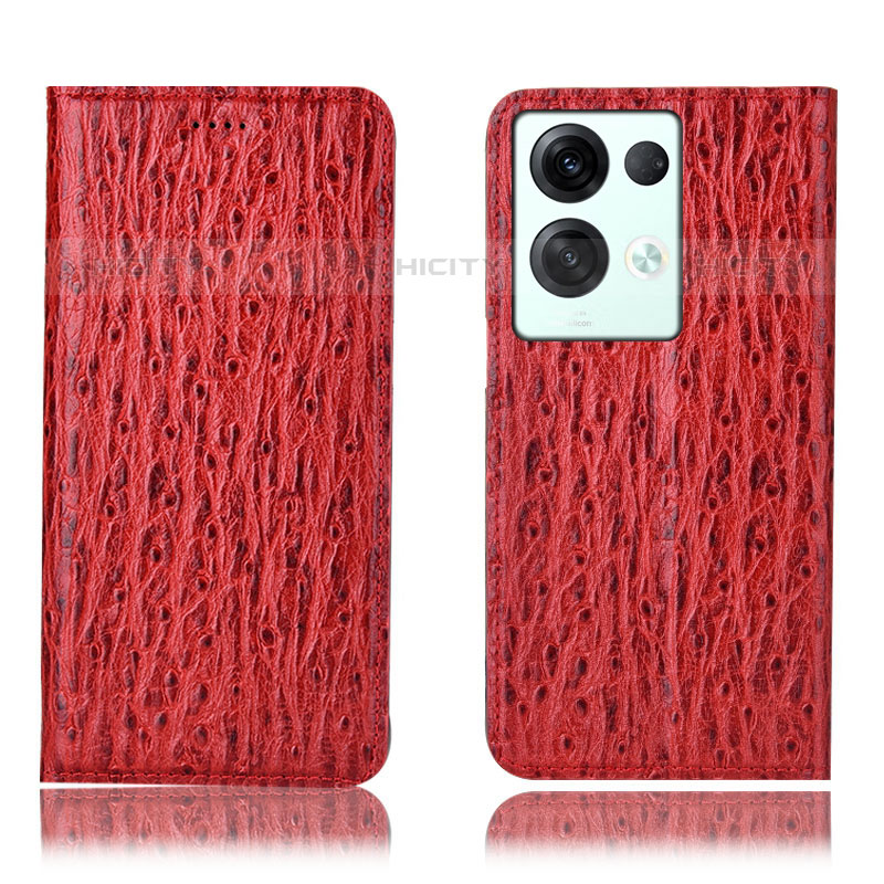 Custodia Portafoglio In Pelle Cover con Supporto H18P per Oppo Reno8 Pro 5G Rosso