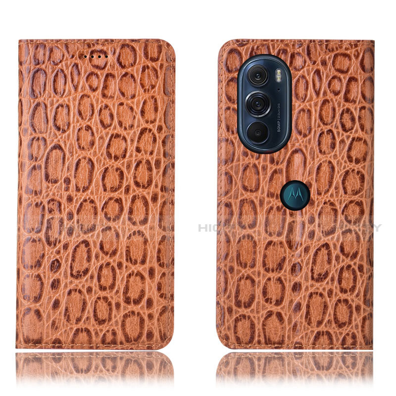 Custodia Portafoglio In Pelle Cover con Supporto H19P per Motorola Moto Edge 30 Pro 5G Marrone Chiaro