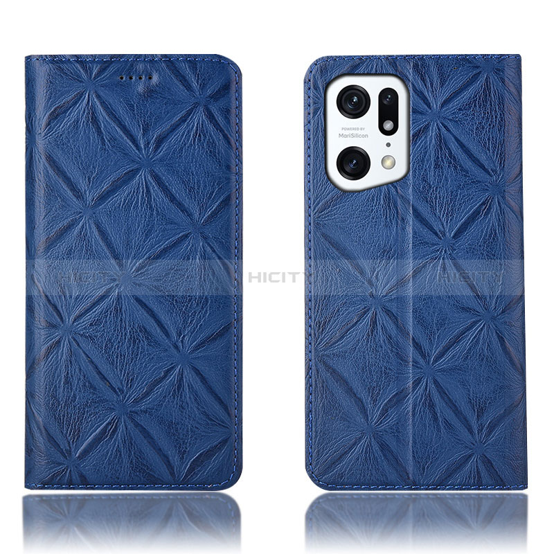 Custodia Portafoglio In Pelle Cover con Supporto H19P per Oppo Find X5 5G Blu