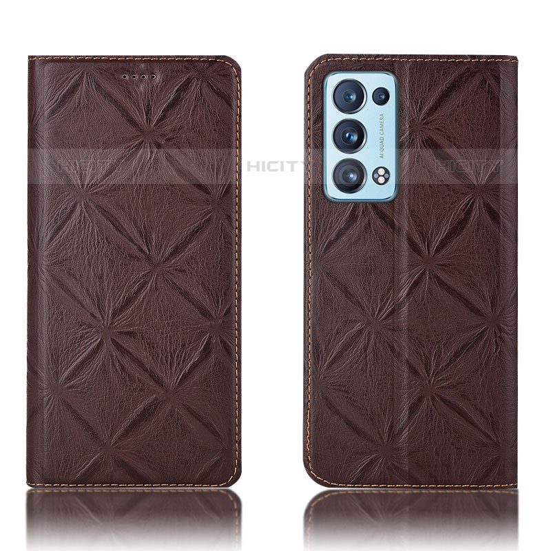 Custodia Portafoglio In Pelle Cover con Supporto H19P per Oppo Reno6 Pro 5G Marrone