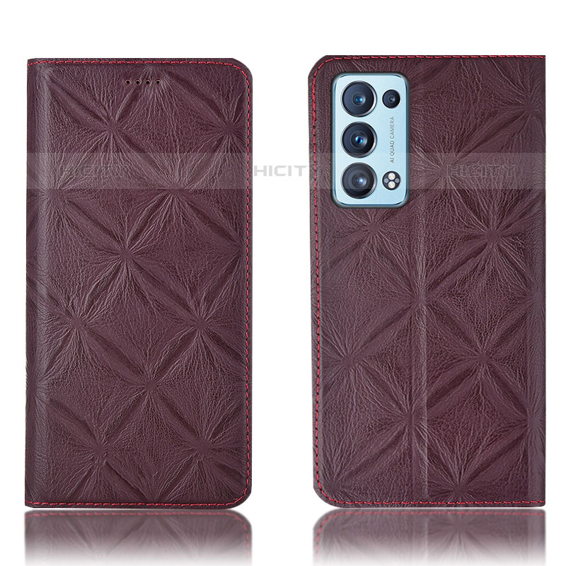 Custodia Portafoglio In Pelle Cover con Supporto H19P per Oppo Reno6 Pro 5G Rosso Rosa