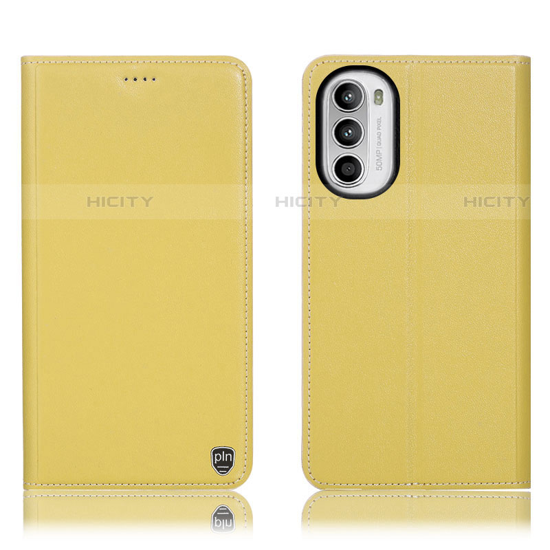 Custodia Portafoglio In Pelle Cover con Supporto H21P per Motorola MOTO G52 Giallo