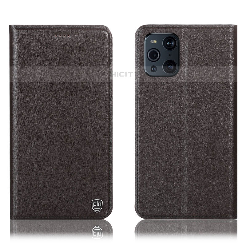 Custodia Portafoglio In Pelle Cover con Supporto H21P per Oppo Find X3 Pro 5G Marrone