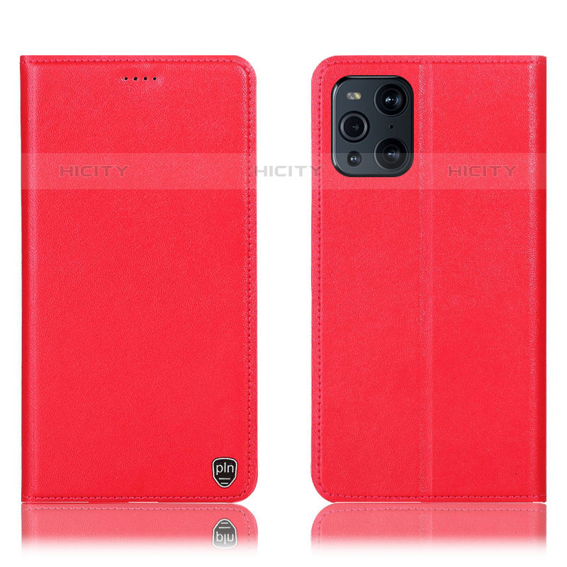 Custodia Portafoglio In Pelle Cover con Supporto H21P per Oppo Find X3 Pro 5G Rosso