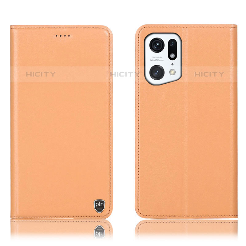 Custodia Portafoglio In Pelle Cover con Supporto H21P per Oppo Find X5 Pro 5G Arancione