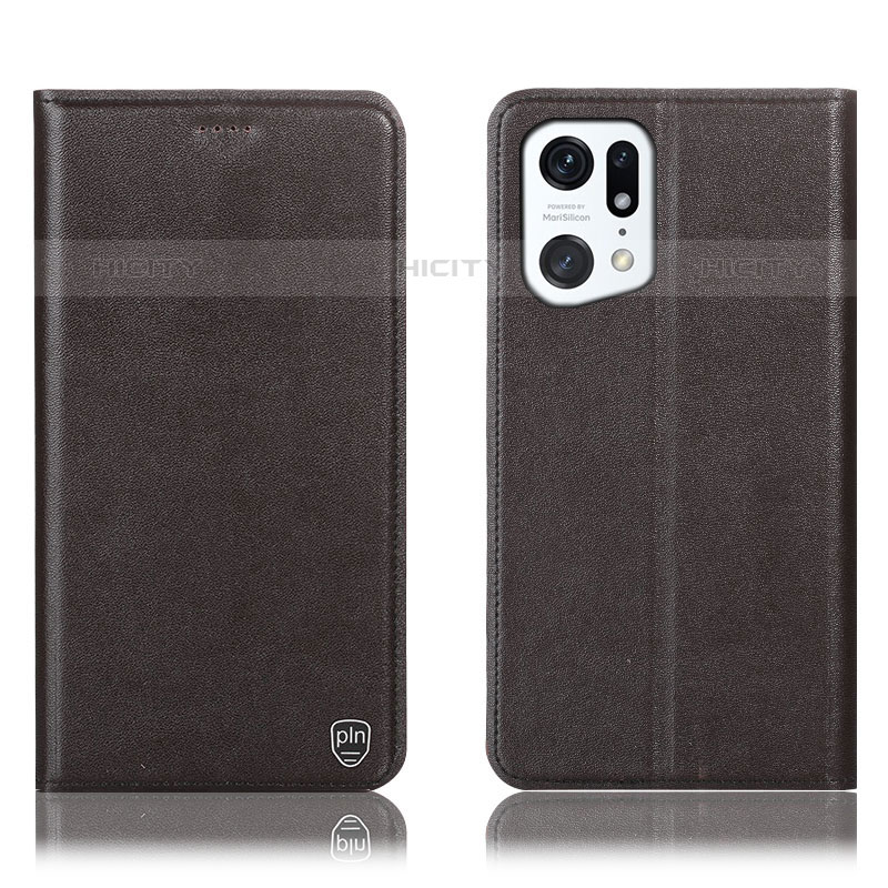 Custodia Portafoglio In Pelle Cover con Supporto H21P per Oppo Find X5 Pro 5G Marrone