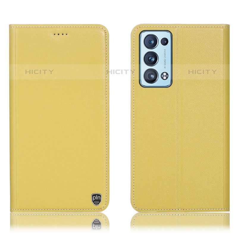 Custodia Portafoglio In Pelle Cover con Supporto H21P per Oppo Reno6 Pro 5G Giallo