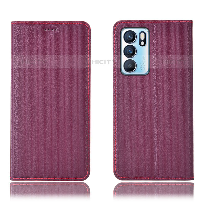 Custodia Portafoglio In Pelle Cover con Supporto H23P per Oppo Reno6 5G Rosso Rosa