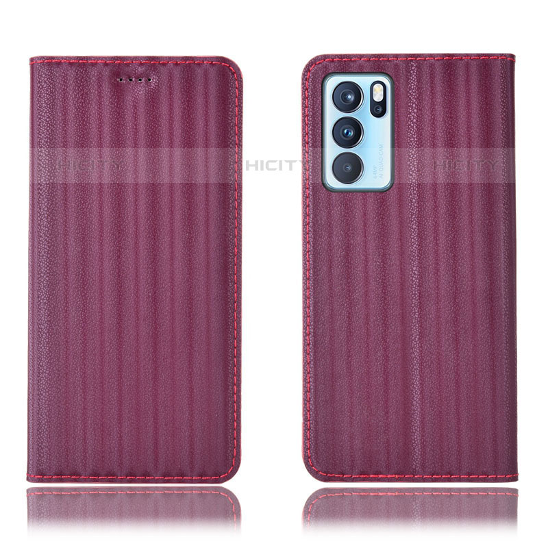 Custodia Portafoglio In Pelle Cover con Supporto H23P per Oppo Reno6 Pro 5G India Rosso Rosa