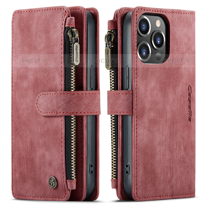 Custodia Portafoglio In Pelle Cover con Supporto H27 per Apple iPhone 16 Pro Rosso