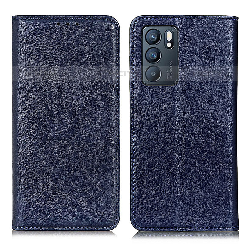 Custodia Portafoglio In Pelle Cover con Supporto K01Z per Oppo Reno6 5G Blu