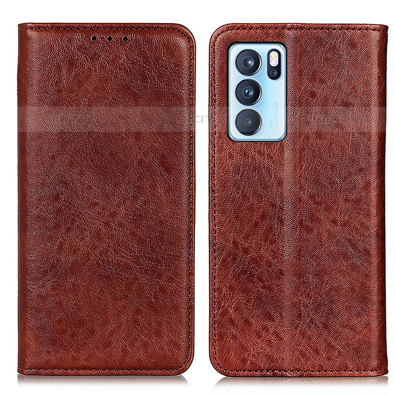 Custodia Portafoglio In Pelle Cover con Supporto K01Z per Oppo Reno6 Pro 5G India Marrone