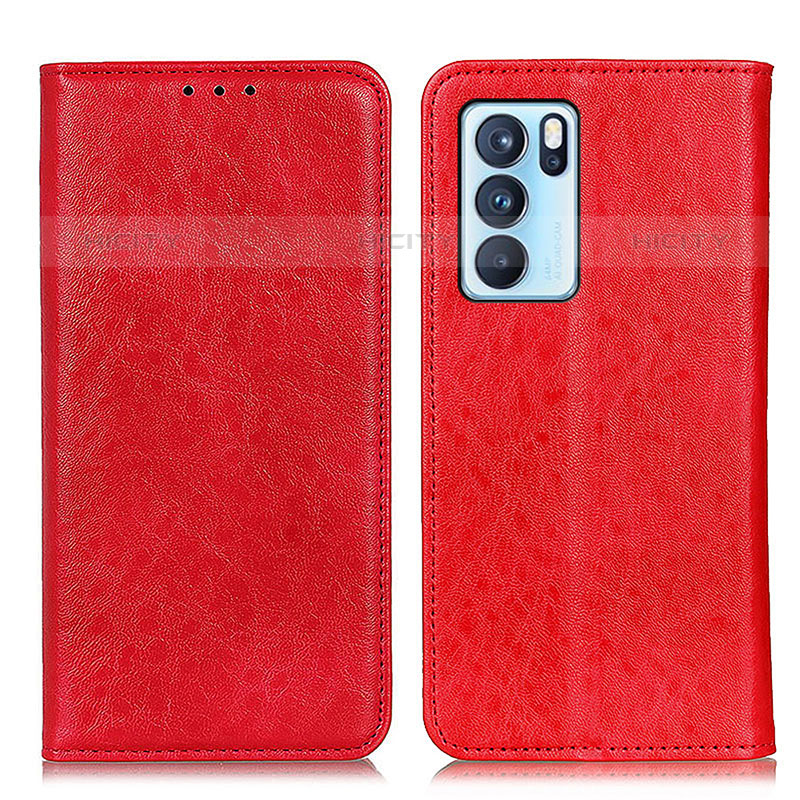 Custodia Portafoglio In Pelle Cover con Supporto K01Z per Oppo Reno6 Pro 5G India Rosso