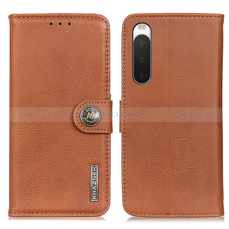 Custodia Portafoglio In Pelle Cover con Supporto K02Z per Sony Xperia 10 IV Marrone