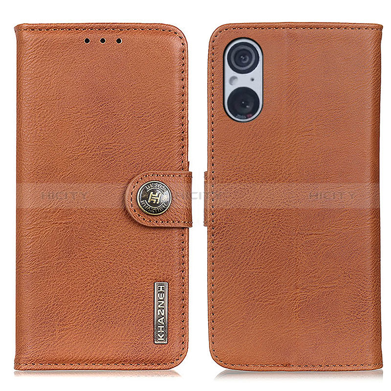 Custodia Portafoglio In Pelle Cover con Supporto K02Z per Sony Xperia 5 V Marrone