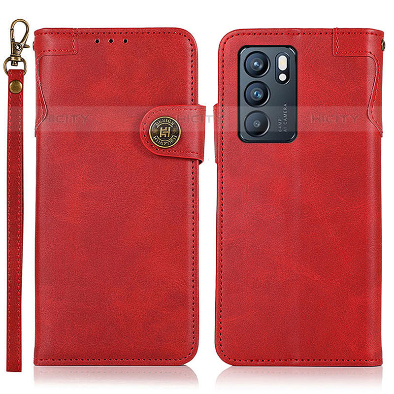 Custodia Portafoglio In Pelle Cover con Supporto K03Z per Oppo Reno6 5G Rosso