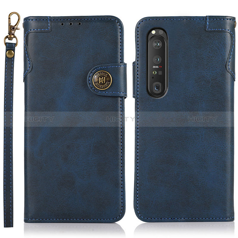 Custodia Portafoglio In Pelle Cover con Supporto K03Z per Sony Xperia 1 III Blu