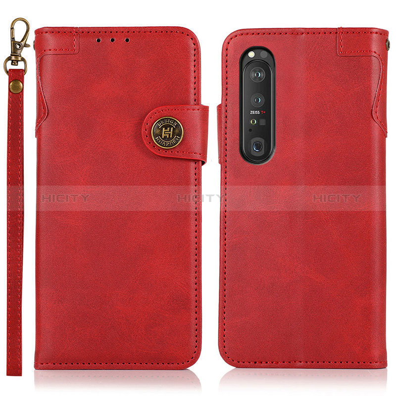 Custodia Portafoglio In Pelle Cover con Supporto K03Z per Sony Xperia 1 III Rosso