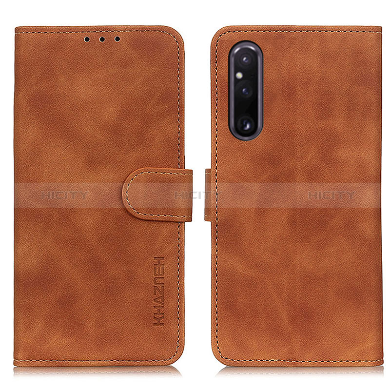 Custodia Portafoglio In Pelle Cover con Supporto K03Z per Sony Xperia 1 V Marrone