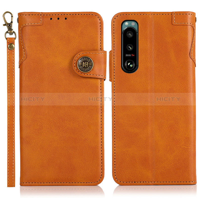 Custodia Portafoglio In Pelle Cover con Supporto K03Z per Sony Xperia 5 III Marrone