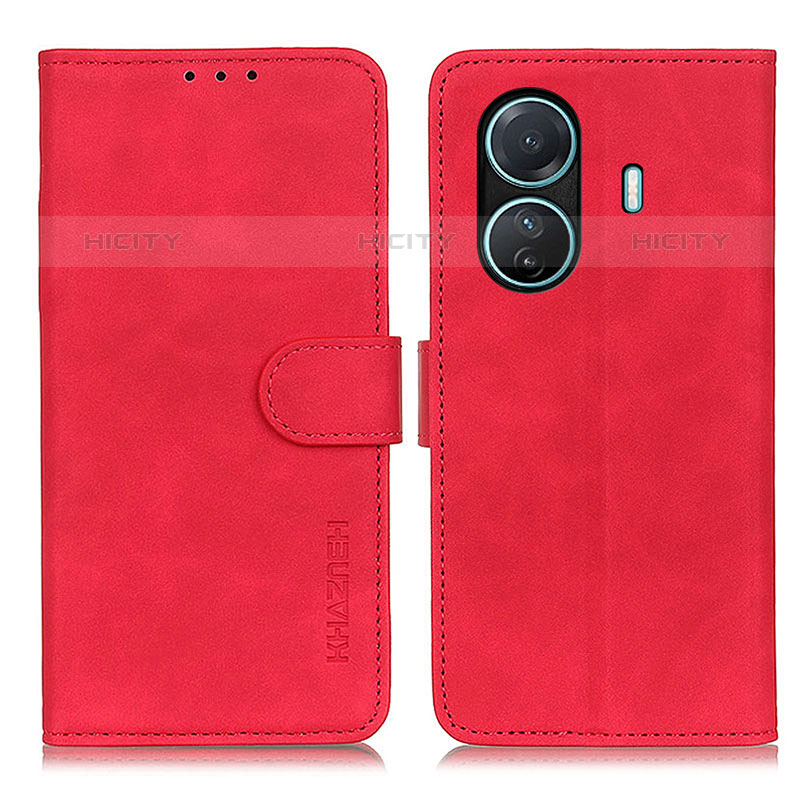 Custodia Portafoglio In Pelle Cover con Supporto K03Z per Vivo iQOO Z6 Pro 5G Rosso