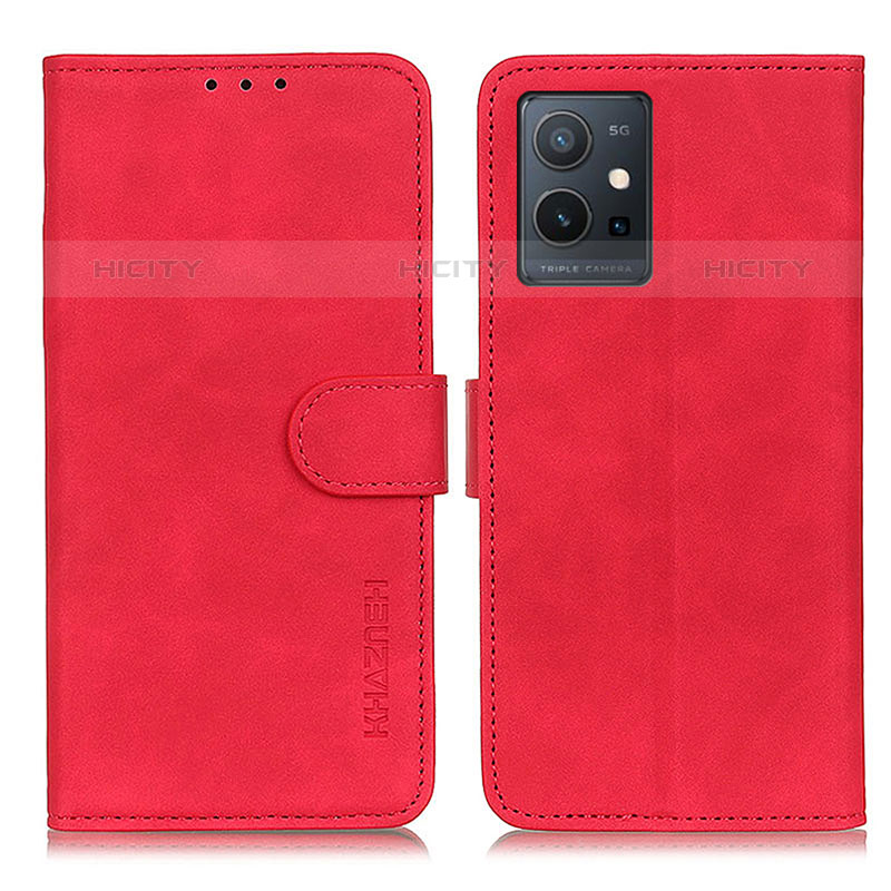 Custodia Portafoglio In Pelle Cover con Supporto K03Z per Vivo Y55 5G Rosso