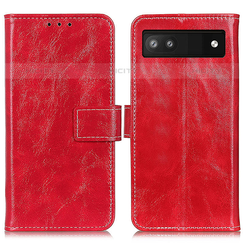 Custodia Portafoglio In Pelle Cover con Supporto K04Z per Google Pixel 6a 5G Rosso