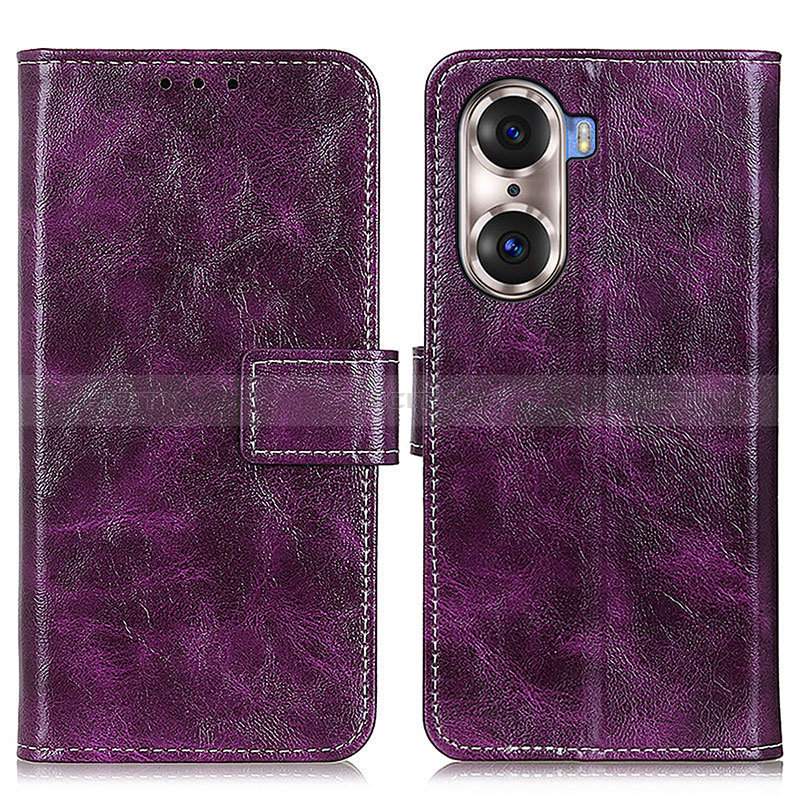 Custodia Portafoglio In Pelle Cover con Supporto K04Z per Huawei Honor 60 5G Viola