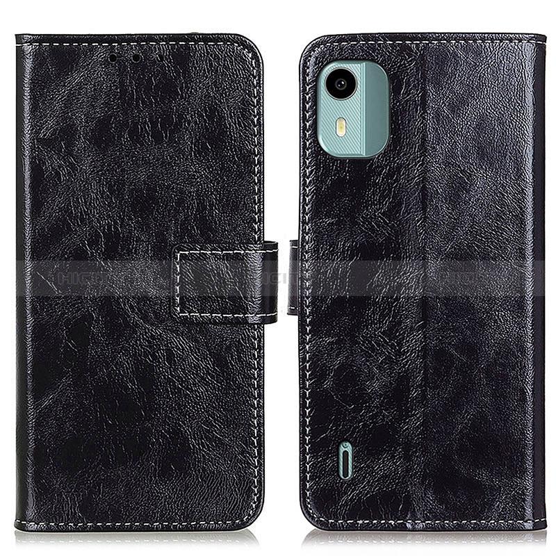 Custodia Portafoglio In Pelle Cover con Supporto K04Z per Nokia C12 Nero