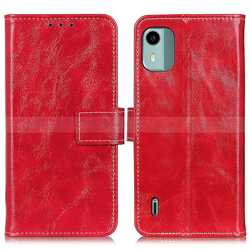 Custodia Portafoglio In Pelle Cover con Supporto K04Z per Nokia C12 Pro Rosso