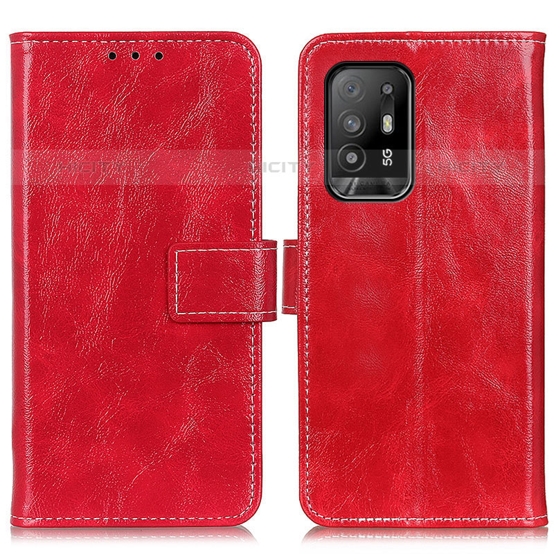 Custodia Portafoglio In Pelle Cover con Supporto K04Z per Oppo F19 Pro+ Plus 5G Rosso