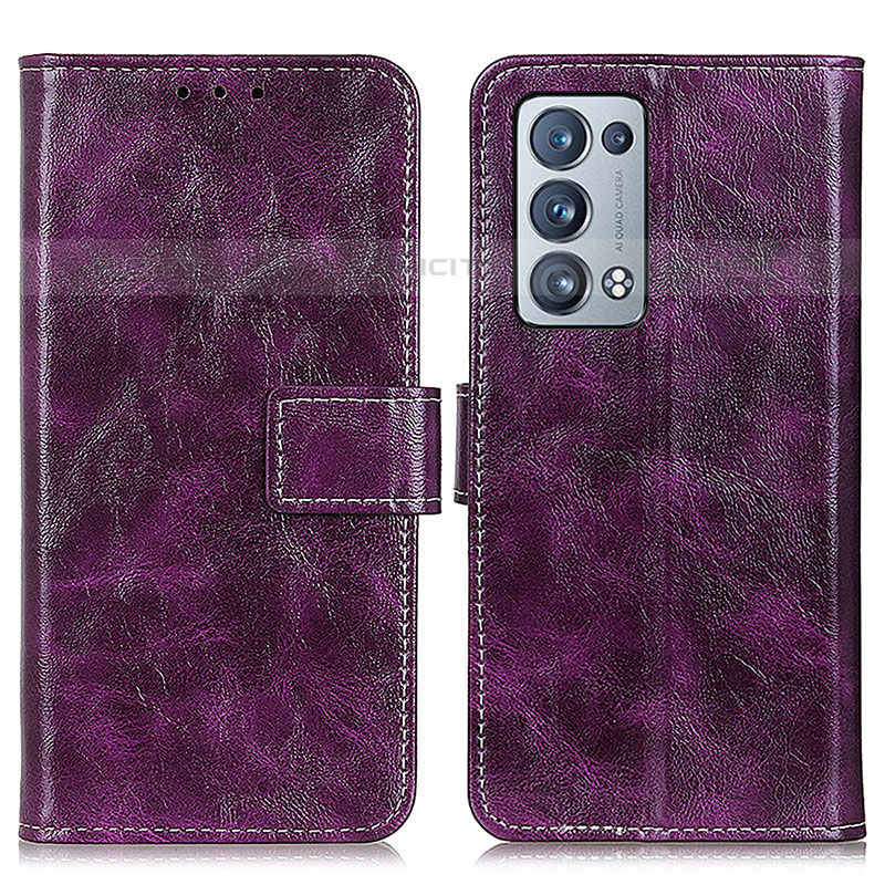 Custodia Portafoglio In Pelle Cover con Supporto K04Z per Oppo Reno6 Pro+ Plus 5G Viola