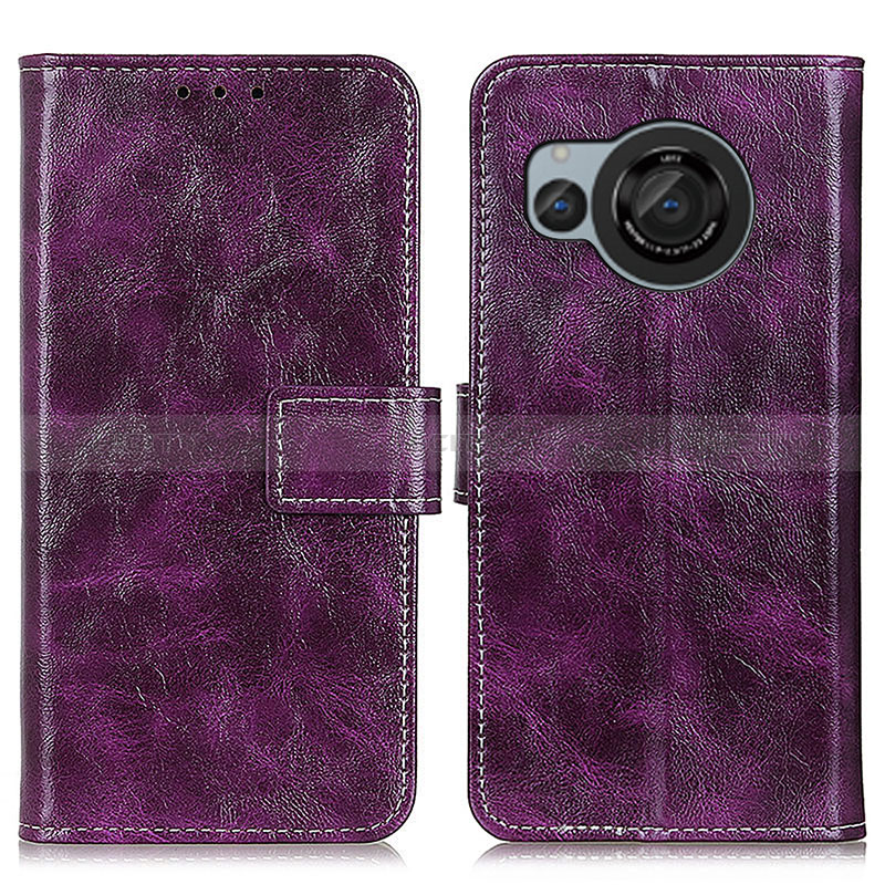 Custodia Portafoglio In Pelle Cover con Supporto K04Z per Sharp Aquos R8 Viola