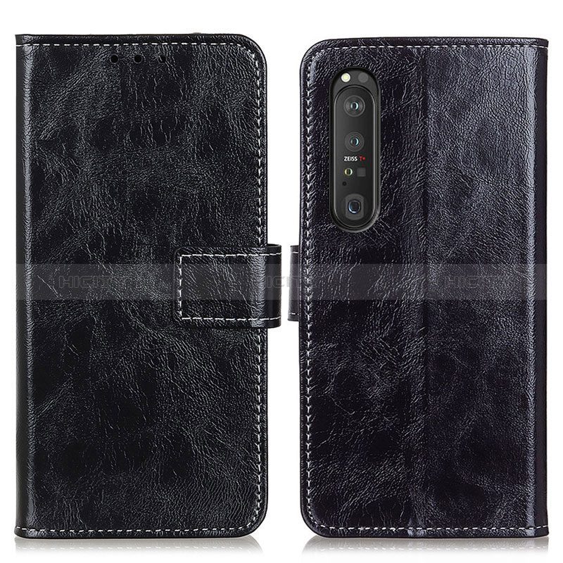 Custodia Portafoglio In Pelle Cover con Supporto K04Z per Sony Xperia 1 III Nero