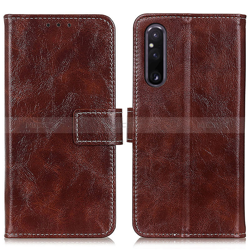 Custodia Portafoglio In Pelle Cover con Supporto K04Z per Sony Xperia 1 V Marrone