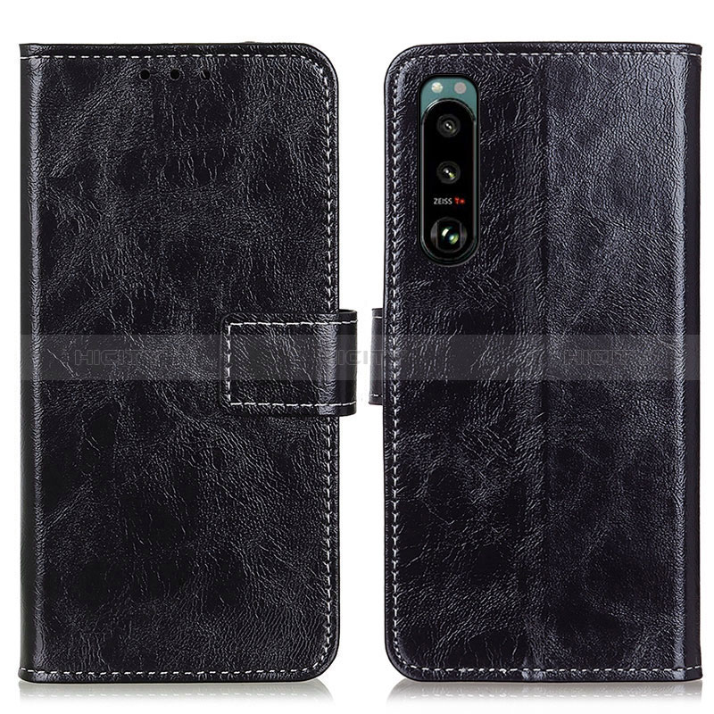 Custodia Portafoglio In Pelle Cover con Supporto K04Z per Sony Xperia 5 III Nero