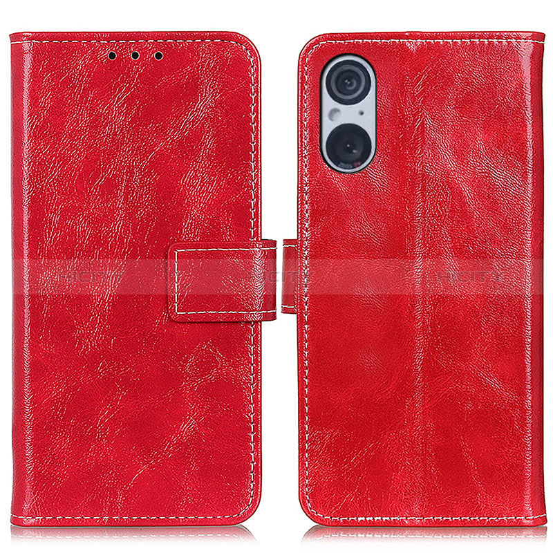 Custodia Portafoglio In Pelle Cover con Supporto K04Z per Sony Xperia 5 V Rosso