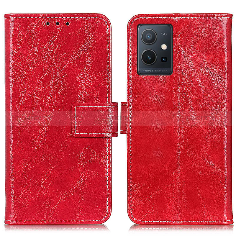 Custodia Portafoglio In Pelle Cover con Supporto K04Z per Vivo Y30 5G Rosso