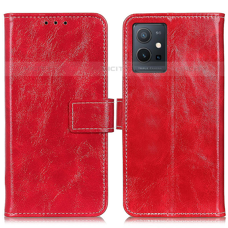 Custodia Portafoglio In Pelle Cover con Supporto K04Z per Vivo Y55 5G Rosso