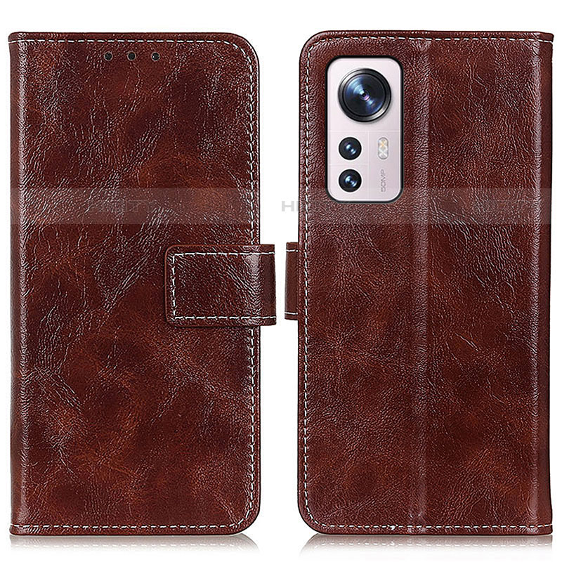 Custodia Portafoglio In Pelle Cover con Supporto K04Z per Xiaomi Mi 12 Pro 5G Marrone