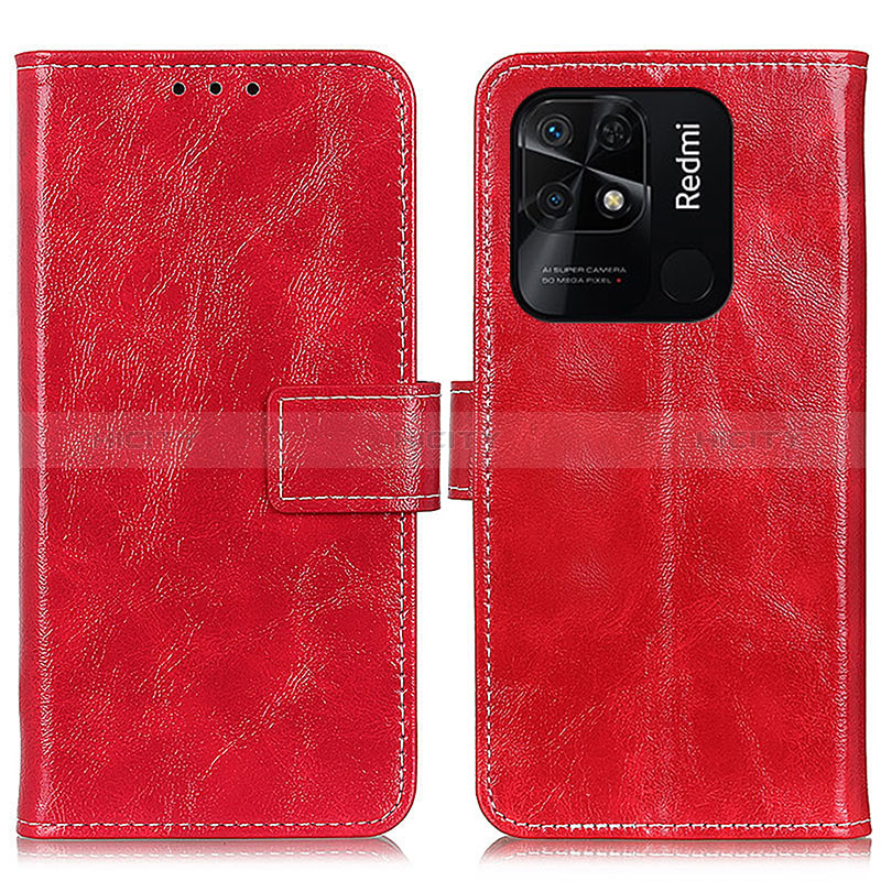 Custodia Portafoglio In Pelle Cover con Supporto K04Z per Xiaomi Redmi 10 India Rosso