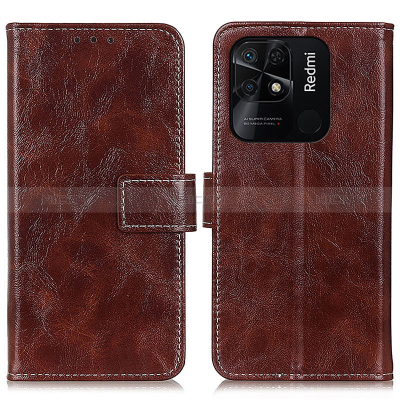 Custodia Portafoglio In Pelle Cover con Supporto K04Z per Xiaomi Redmi 10 Power Marrone