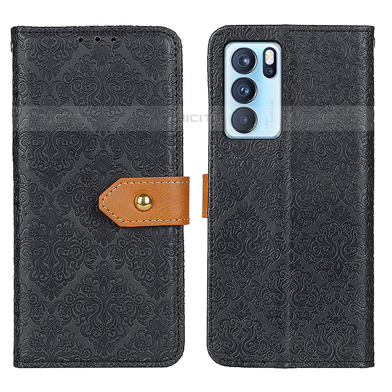 Custodia Portafoglio In Pelle Cover con Supporto K05Z per Oppo Reno6 Pro 5G India Nero