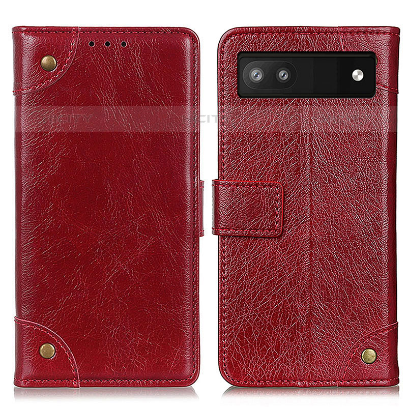 Custodia Portafoglio In Pelle Cover con Supporto K06Z per Google Pixel 6a 5G Rosso