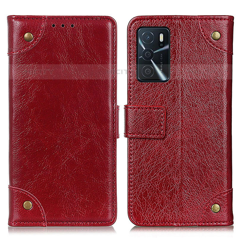 Custodia Portafoglio In Pelle Cover con Supporto K06Z per Oppo A16s Rosso