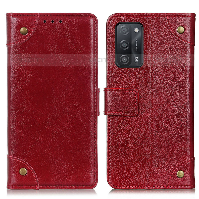 Custodia Portafoglio In Pelle Cover con Supporto K06Z per Oppo A53s 5G Rosso