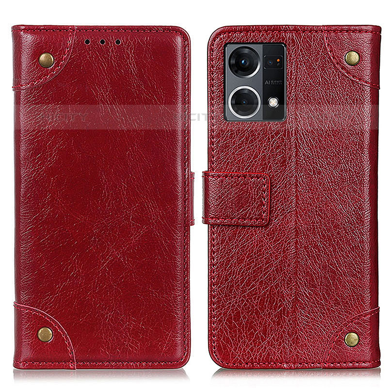 Custodia Portafoglio In Pelle Cover con Supporto K06Z per Oppo F21 Pro 4G Rosso