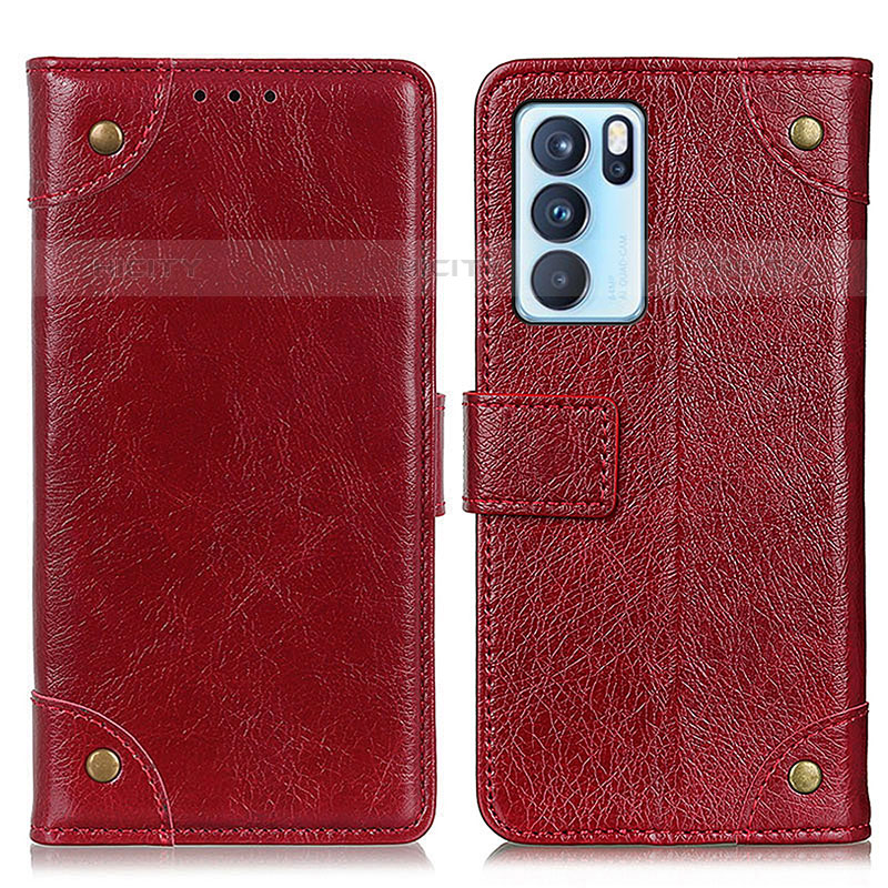 Custodia Portafoglio In Pelle Cover con Supporto K06Z per Oppo Reno6 Pro 5G India Rosso